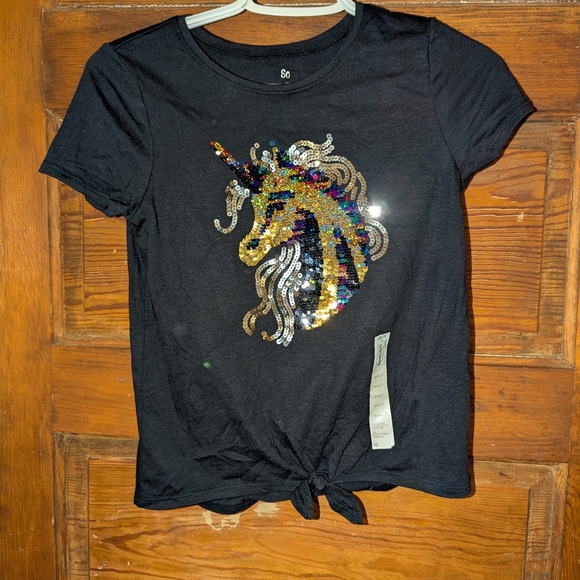 SO Black Tee with Sequin Unicorn Design - Picture 1 of 8